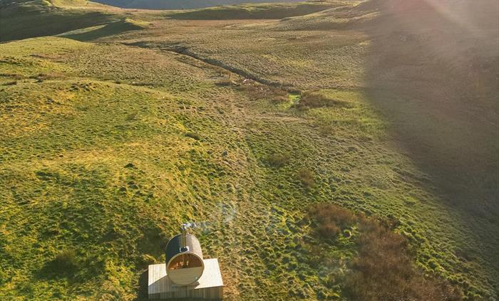 Wood-fire sauna set high on the moorland with views of the valleys and mountains.